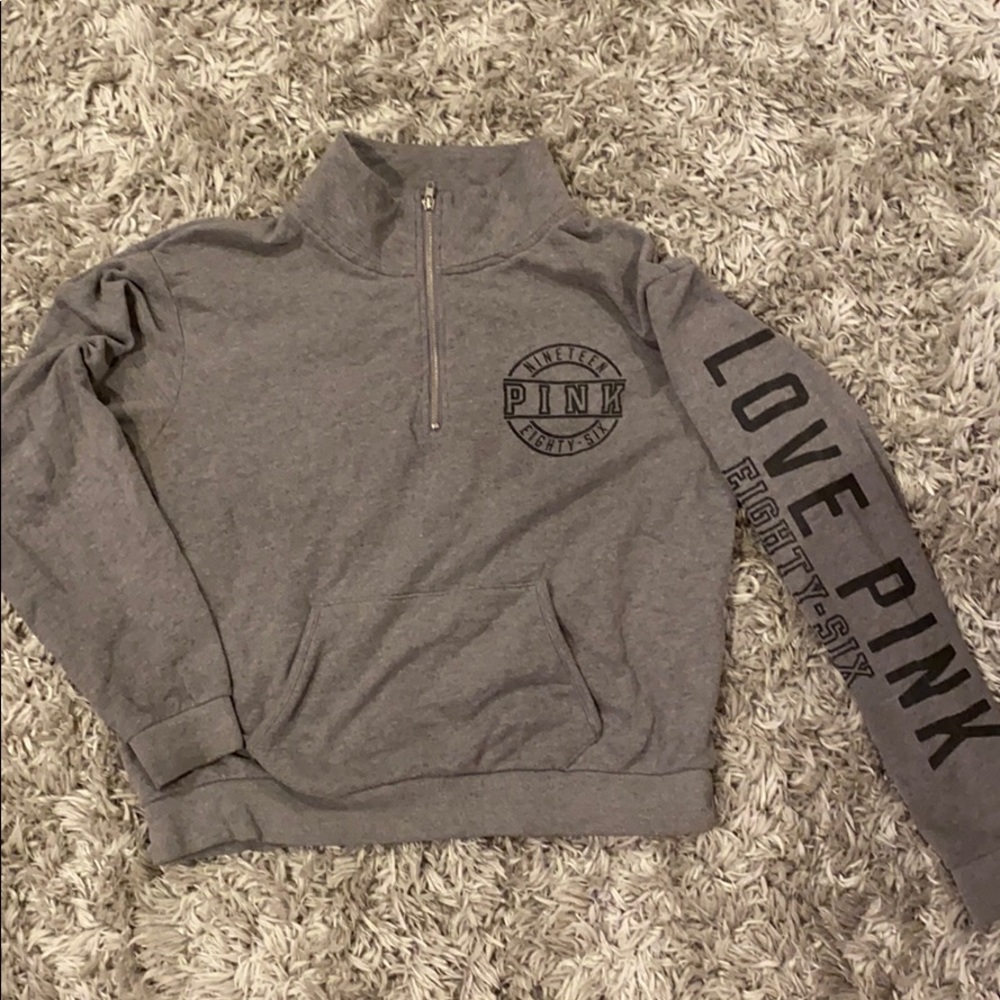 PINK Gray Quarter Zip Pullover (Size L)
